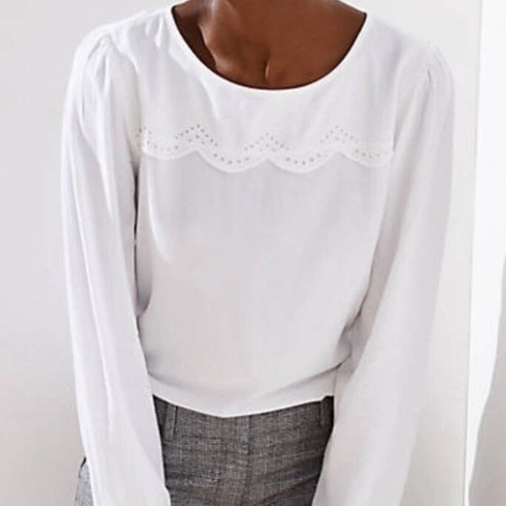 NWT LOFT Women's Eyelet Cutout Back Blouse - White - Size Small